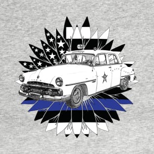 Vintage Police Car with Thin Blue Line Flag T-Shirt